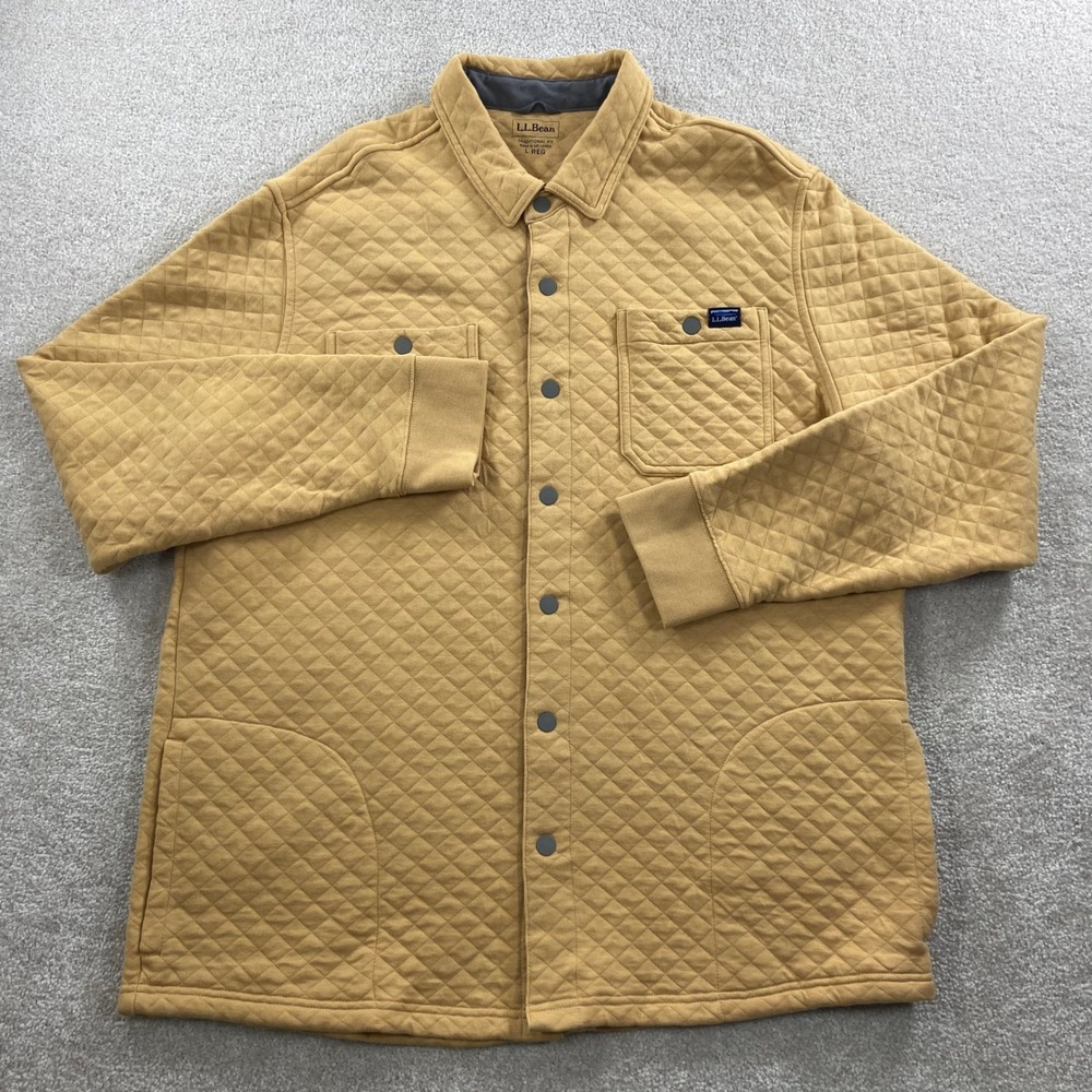 LL Bean Quilted Shirt Jacket Mens Large Mustard Yellow Snap Traditional Fit - Picture 2 of 10